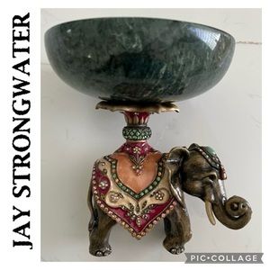 🐘 JAY STRONGWATER Elephant Footed Stone Bowl Enameled & Swarovski Crystals el